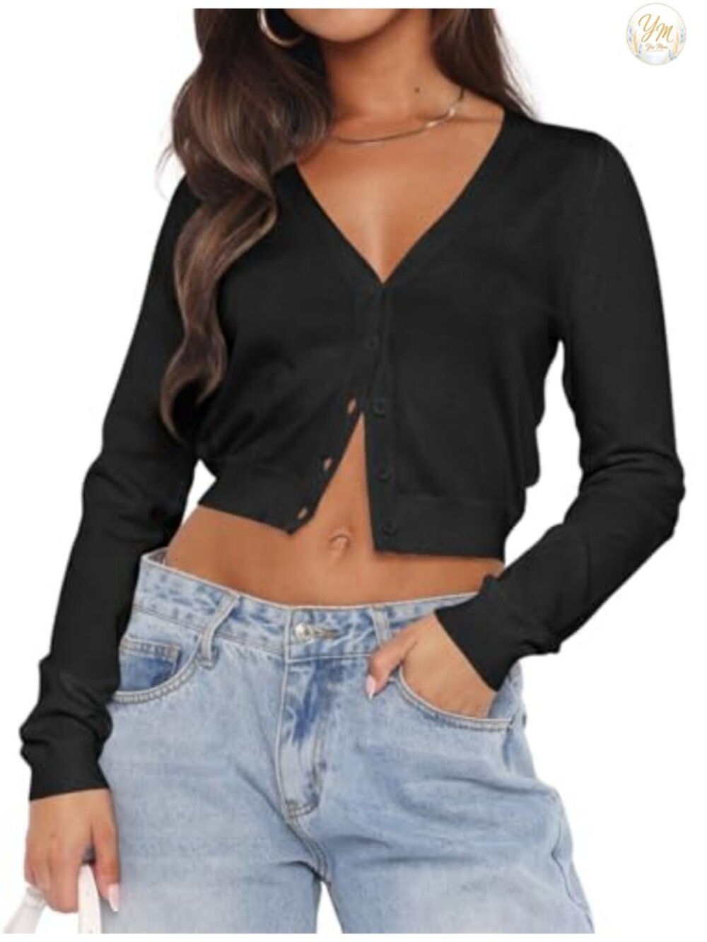 Womens Long Sleeve Open Front Cropped Lightweight Cardigan Sweater Button Down